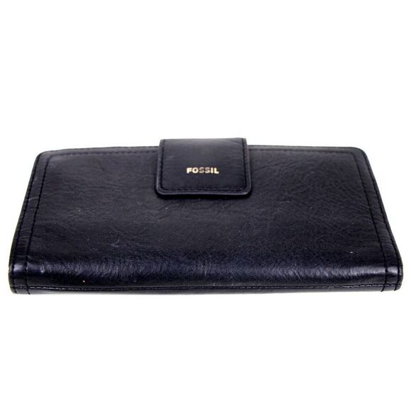 FOSSIL BLACK GENUINE LEATHER ID CARD COIN HOLDER BILL BIFOLD WALLET PURSE - Picture 3 of 10
